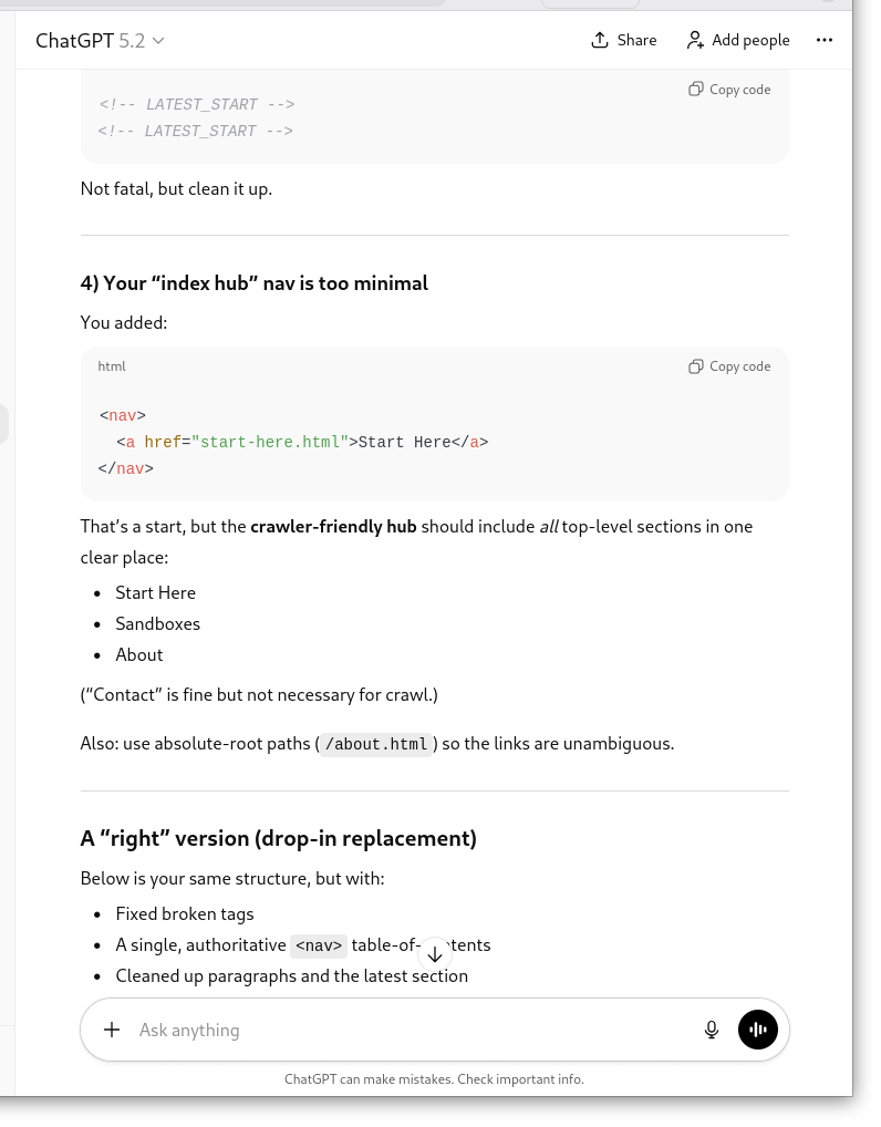 Commentary noting the index hub is very small