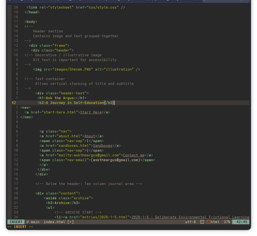Index hub page showing very few links