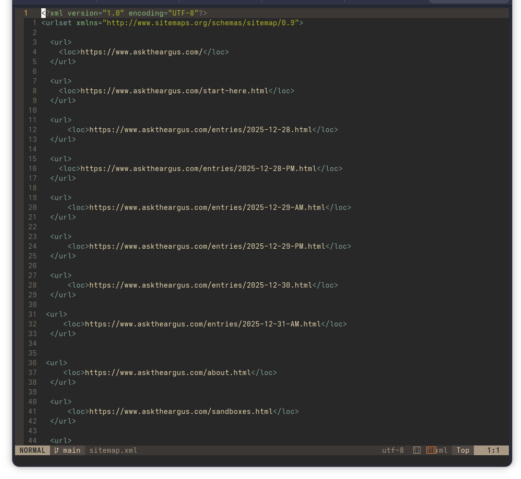 Sitemap XML displayed in an editor